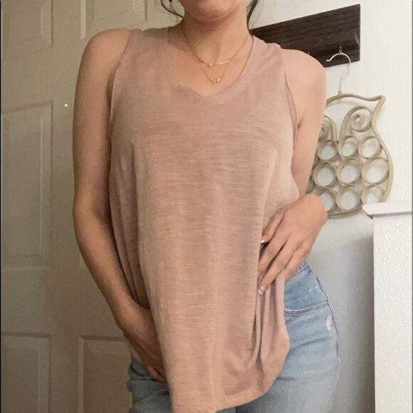 Thread & Supply Cotton Blend V- Neck Tank Top Medium Pale Pink - Picture 2 of 5